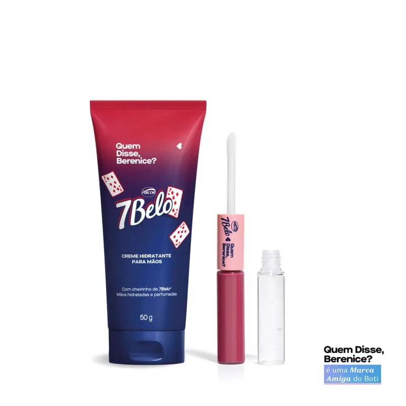 Combo QDB 7Belo: Batom Duo Gloss Rosa Único 8ml + Creme Hidratante Para Mãos 50g