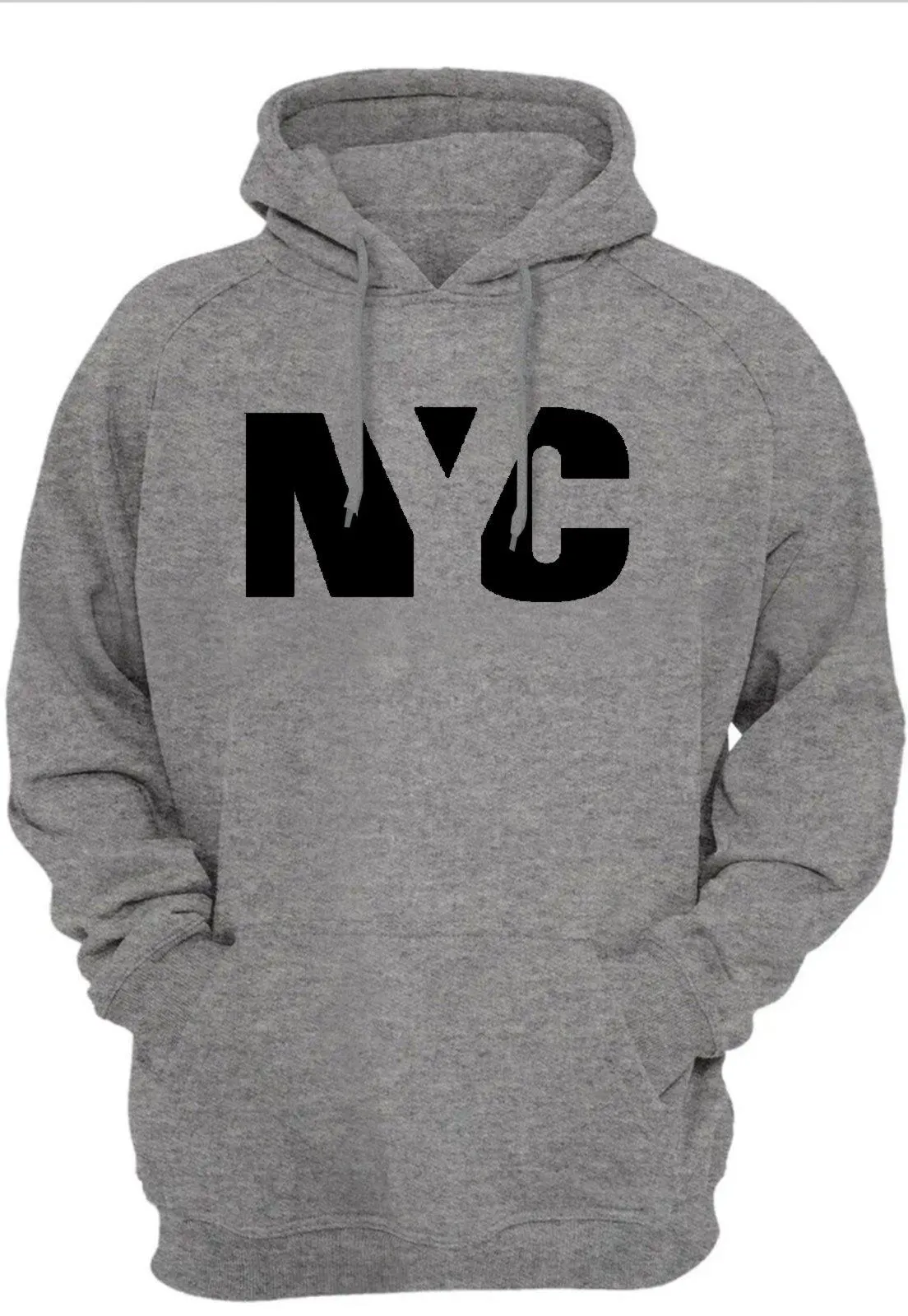 Moletom Moleton Blusa de Frio Casaco Cinza Fechado com Capuz e Bolso Grosso Flanelado Estampa NYC Preta