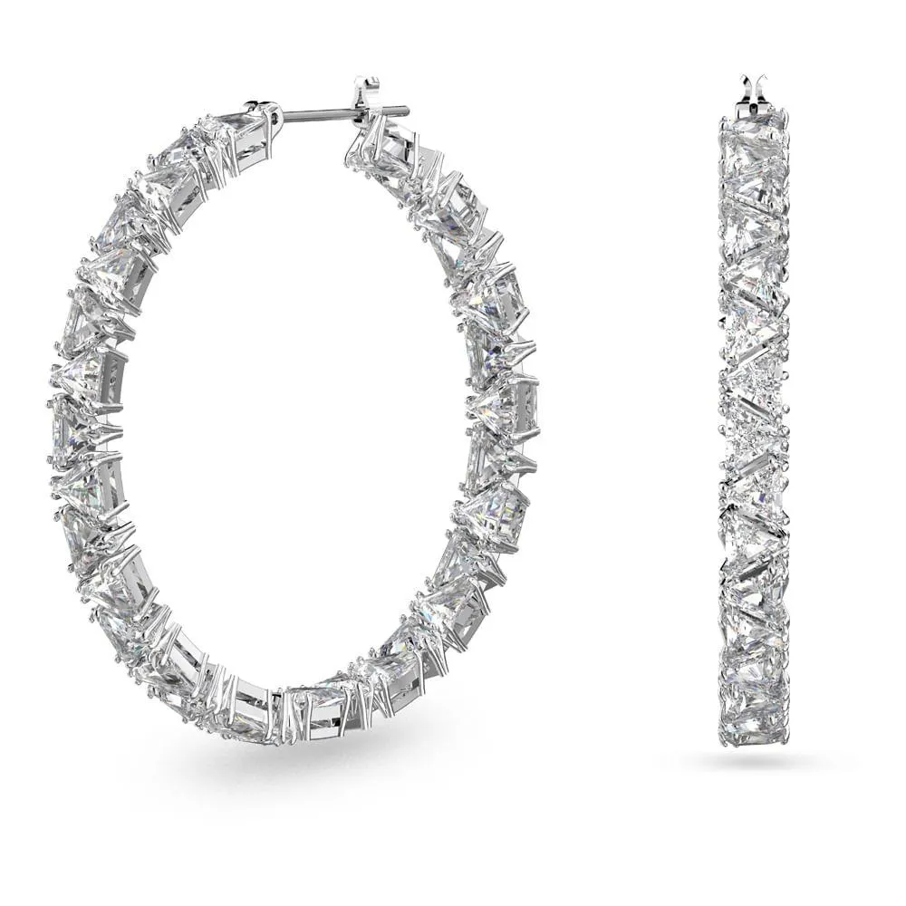 Brincos de argola Ortyx, corte triangular, branco, banhado a ródio