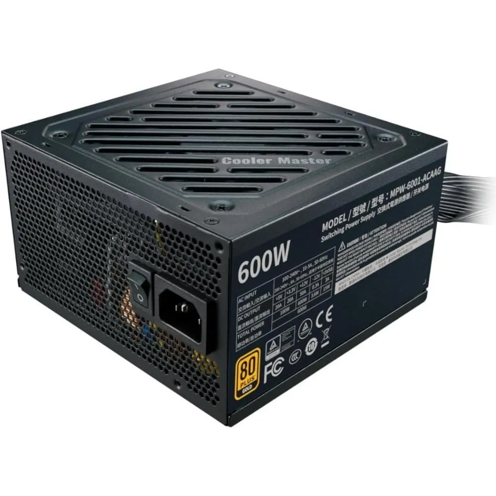 Fonte PC 600W Cooler Master G600 80 Plus Gold, Ativo PFC, Resistente à alta temperatura, Garantia de 5 anos, MPW-6001-ACAAG-BR