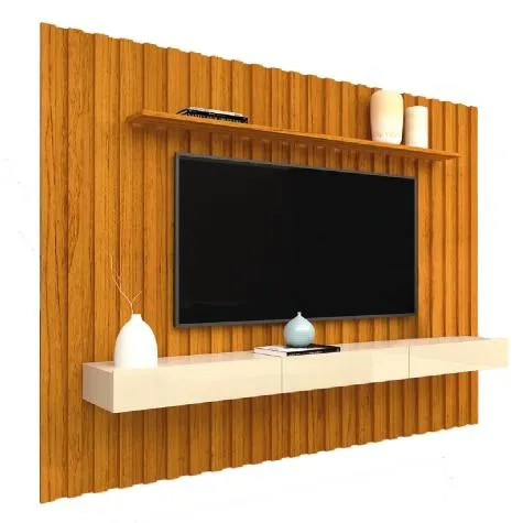 Painel Para TV até 85 Polegadas Ripado 2,23x1,85m com Nicho Naturale / Off White Elegance Gelius