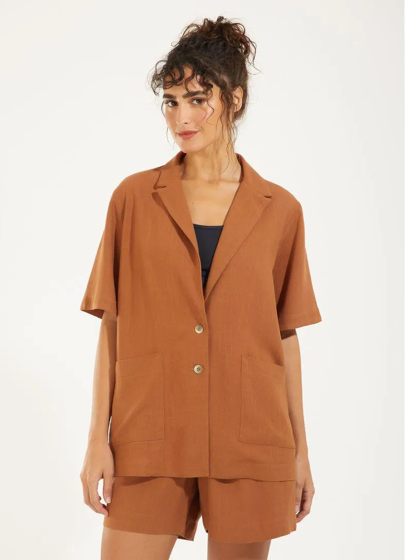 Blazer alfaiataria linho textura marrom