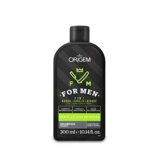 Shampoo Nazca Origem For Men 3x1 Hortelã E Óleo de Rícino Barba Cabelo E Bigode 300ml