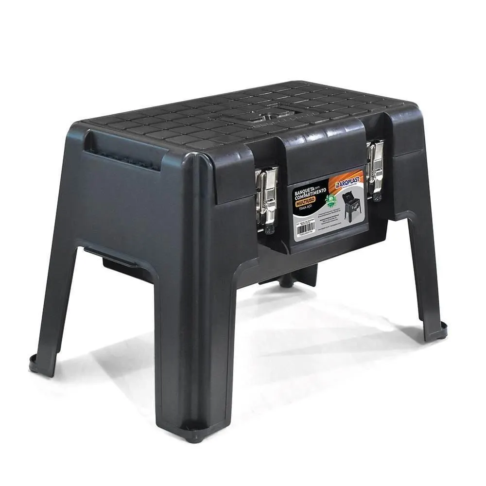 Banqueta Com Compartimento Multiuso Trava Aço Arqplast - Preto