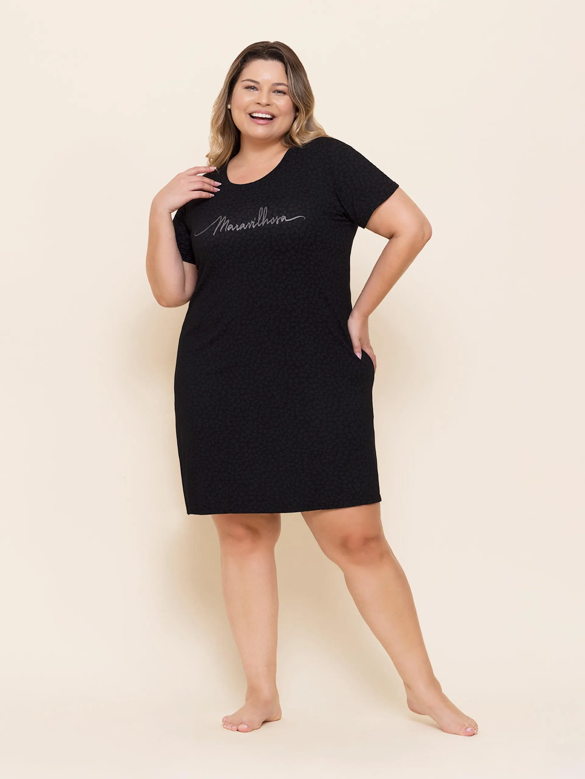 Camisola Plus Size Manga Curta Maravilhosa