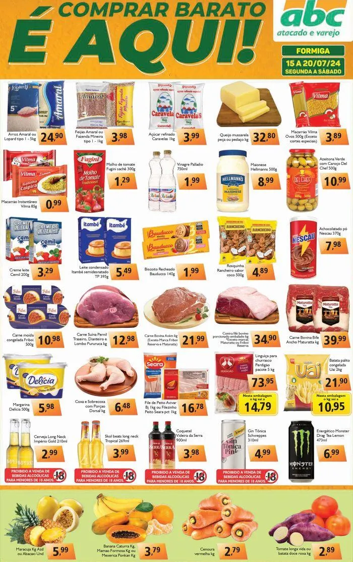 Encarte de Supermercados ABC Oferta Semanal Atacados - Formiga 15 de julho até 20 de julho 2024 - Pagina 1
