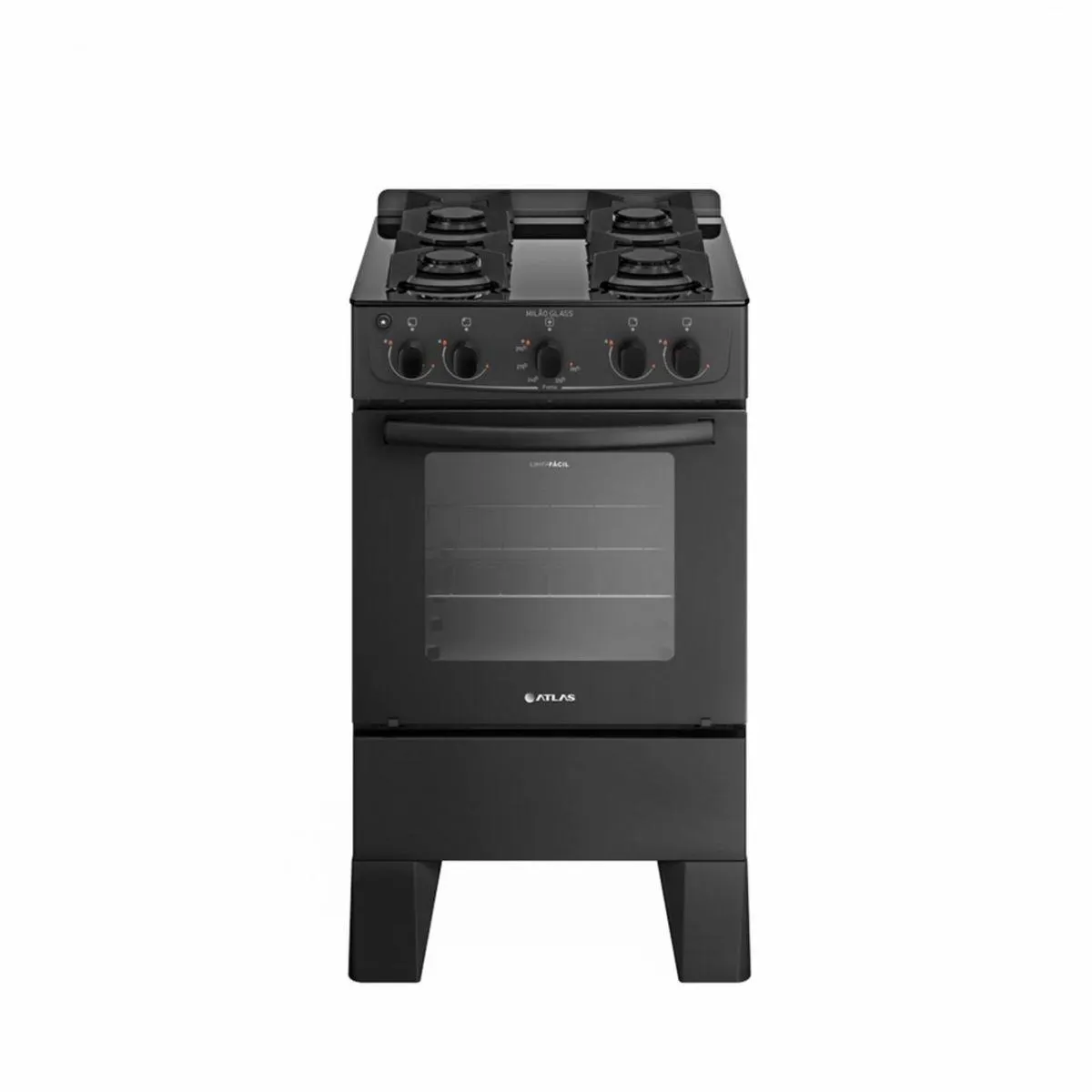 Fogão 4 Bocas Atlas Milão Glass Mesa de Vidro Preto Bivolt