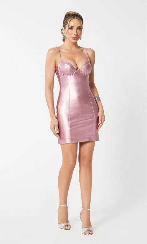Vestido Faux Leather Metalizado Strass - Quartzo Rosa