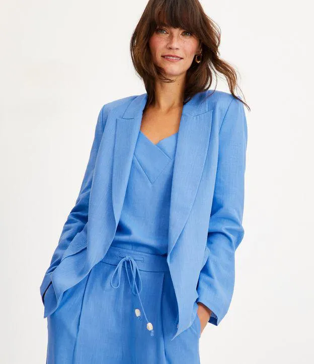 Blazer em Viscose com Forro Listrado Azul