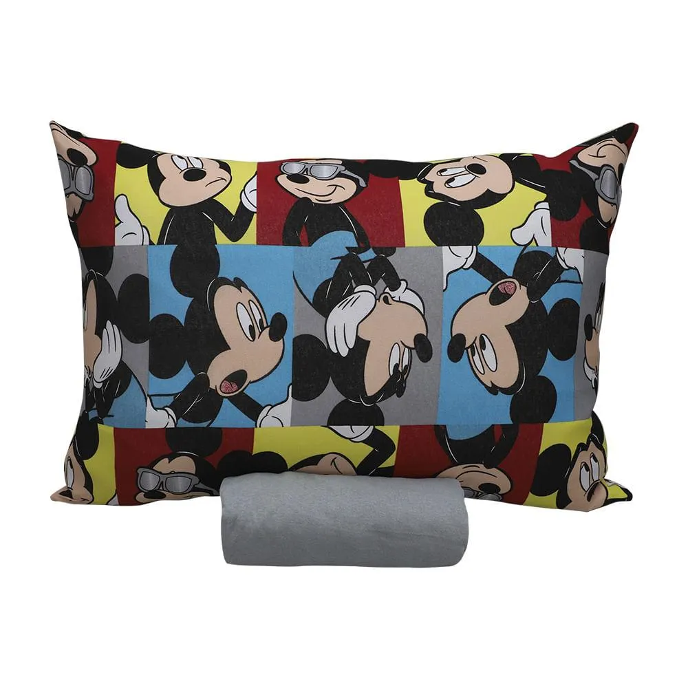 Jogo Cama Solteiro Disney Mickey Glasses Cinza 100% Algodão 30cm 2 Peças 0310497 - Portallar