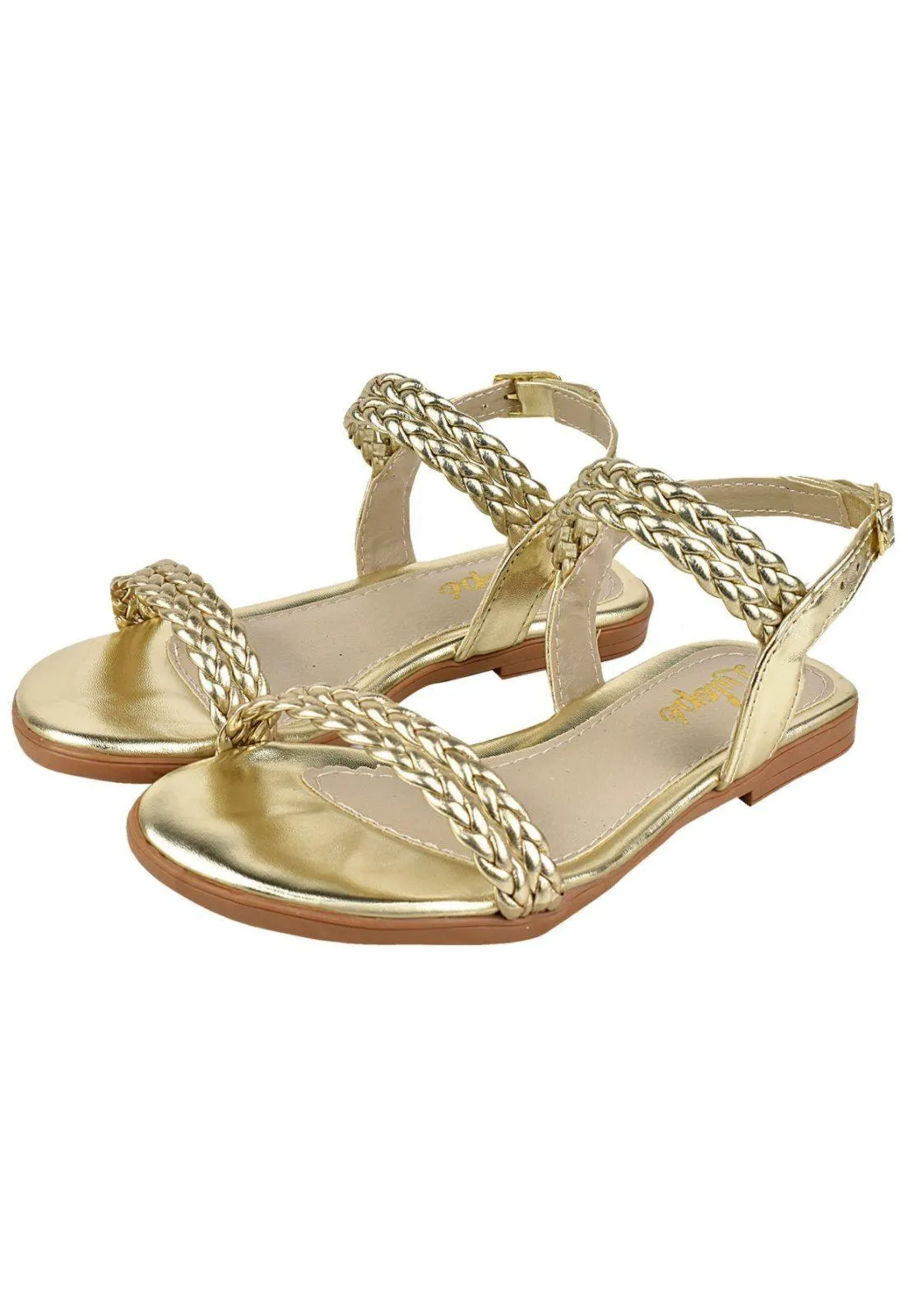Sandália Lulopé Menina Rasteira Tira trança Ouro