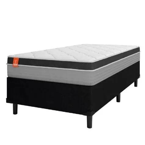Cama Box Solteiro Colchão Molas Ensacadas Real 88x188x65cm Preto / Cinza- Suporta até 130Kg por Pessoa