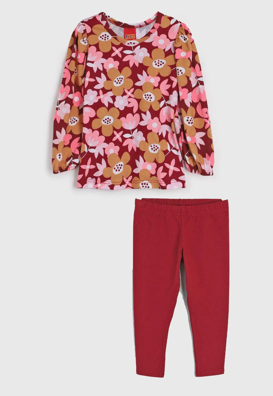 Conjunto Infantil 2pçs Manga Longa Kyly Floral Vermelho
