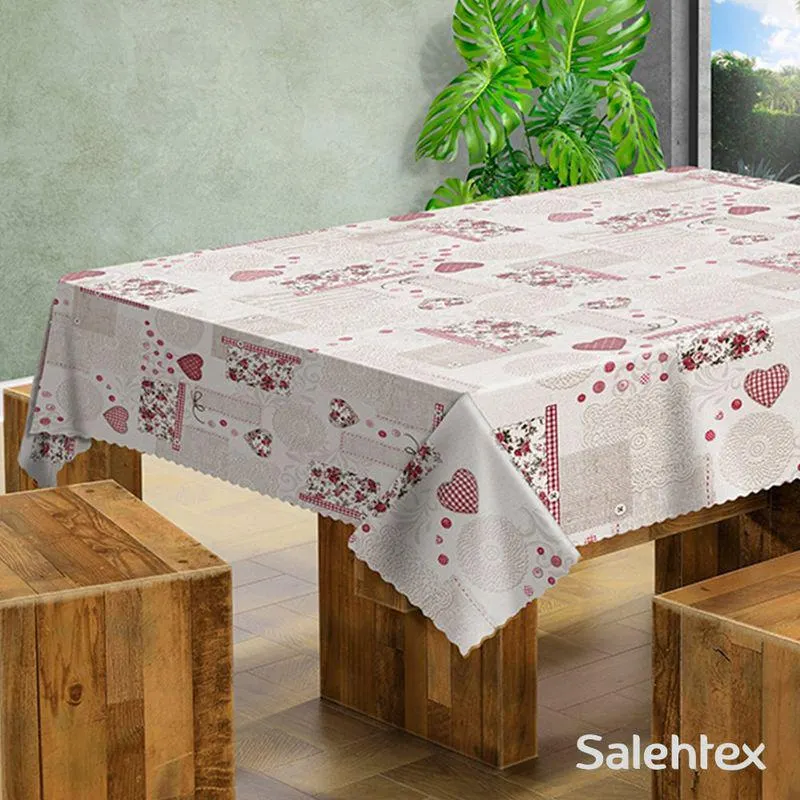 Toalha Mesa Pvc Térmica Retangular Scrap Vermelha 138x300cm - Salehtex