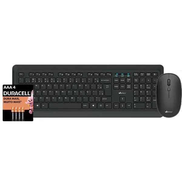 Kit Wireless Teclado e Mouse Preto KMW300 APP-TECH + Pilha Alcalina Palito AAA Duracell - CX 1 UN