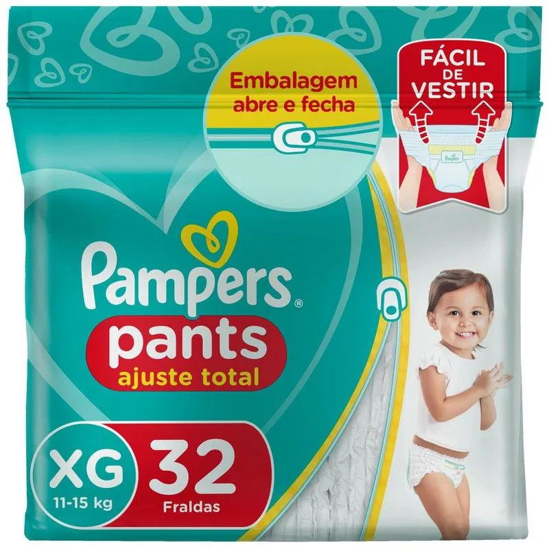 Fralda Pampers Pants Ajuste Total XG – 32 Unidades