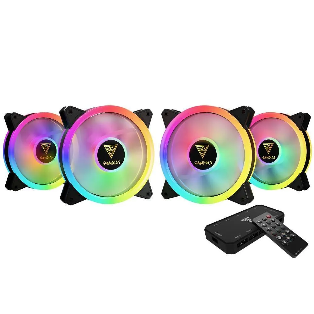 Kit Fan 120mm para gabinete com 4 unidades, Gamdias Aeolus M2-1204R com Controlador