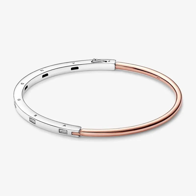 Bracelete Pandora Signature ID Dois Tons Pedras