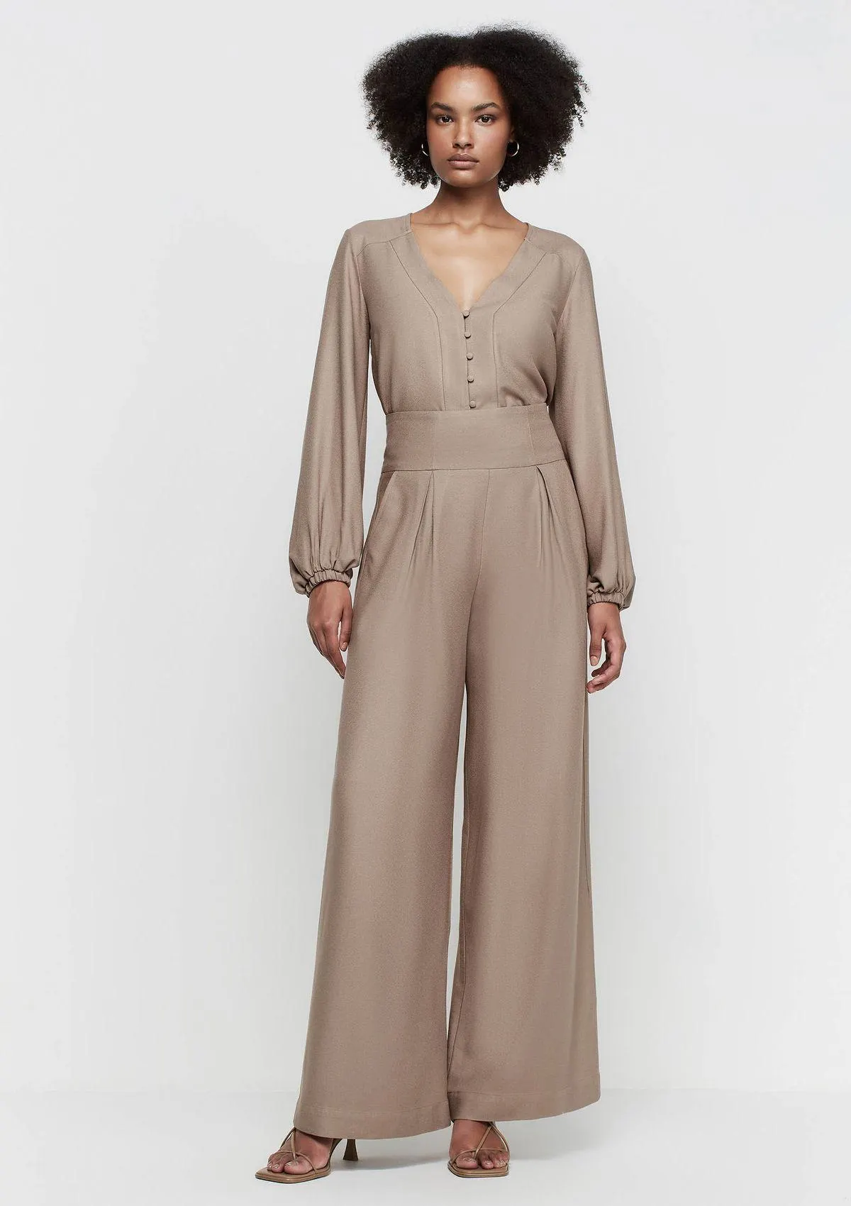 Calça Pantalona Cintura Alta Em Viscose - Bege