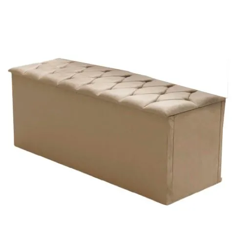 Calçadeira Baú Estofado Casal Istambul Dobuê 1,40m Suede Bege
