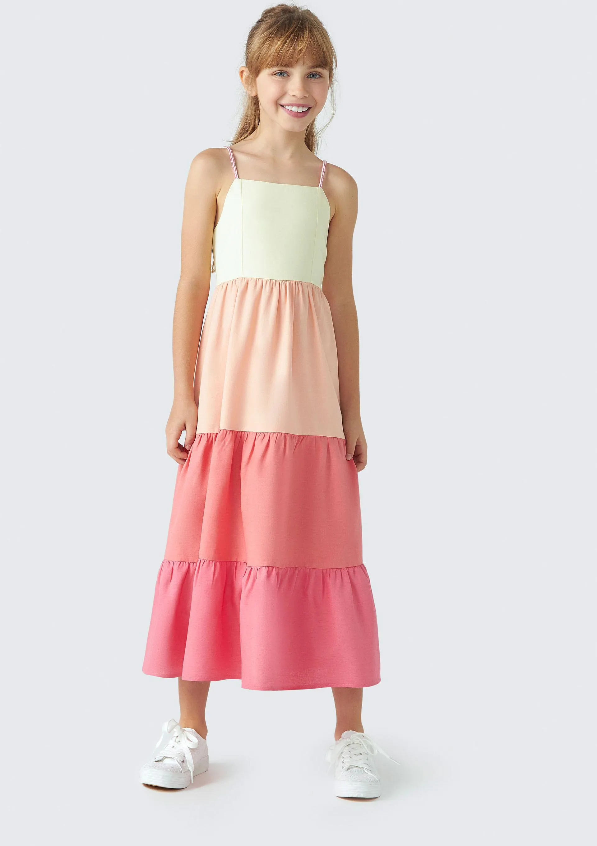 Vestido Midi Infantil Toddler Com Decote Quadrado - Rosa