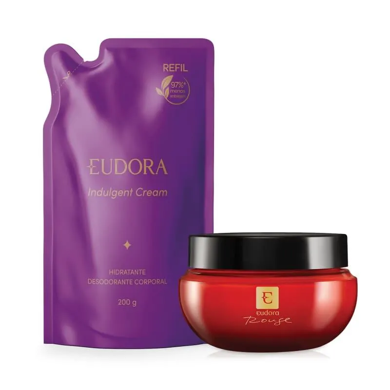 Combo Creme Hidratante Desodorante Corporal: Eudora Rouge 250g + Refil Indulgent Cream 250g