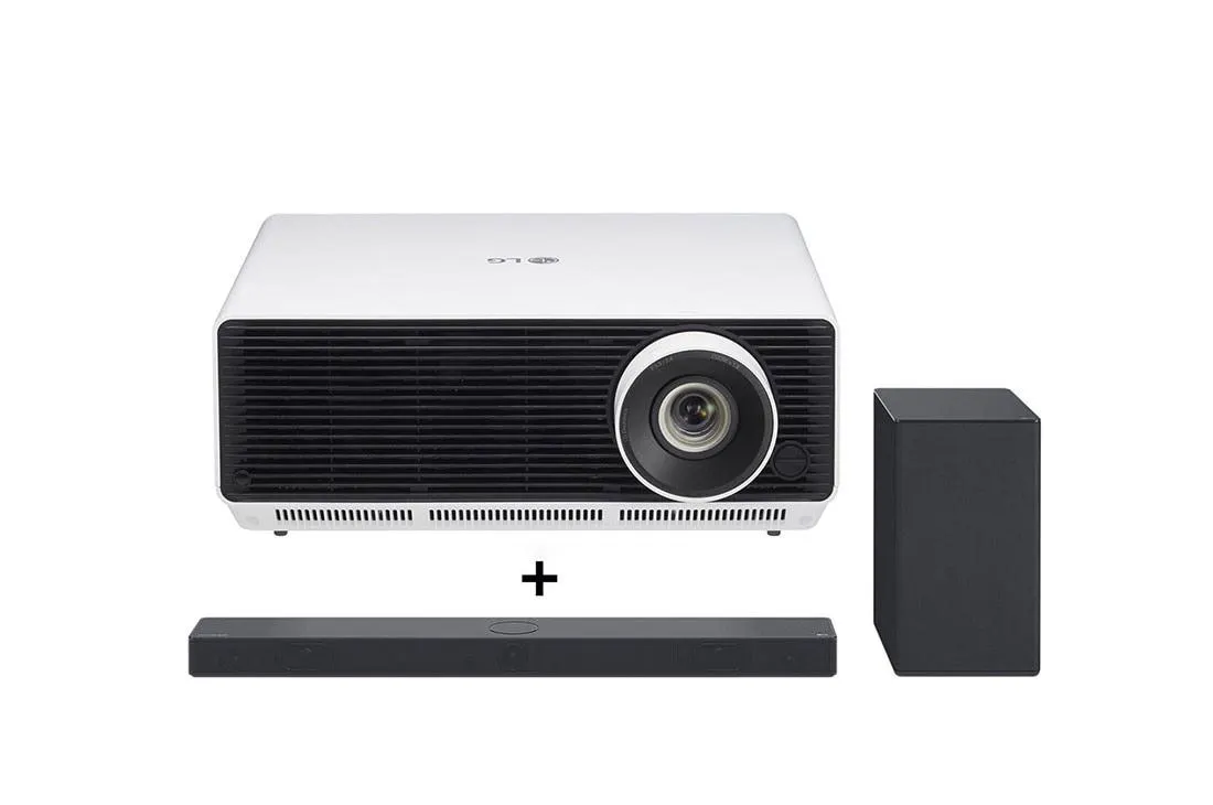 Projetor LG ProBeam BU50NST - Laser 4K UHD (3840 x 2160), webOS, 5000 lúmens, Até 300'' + Sound Bar LG SC9S 3.1.3 canais, COMBO PERFEITO COM TV OLED SERIE C, DOLBY ATMOS, DTS:X E IMAX
