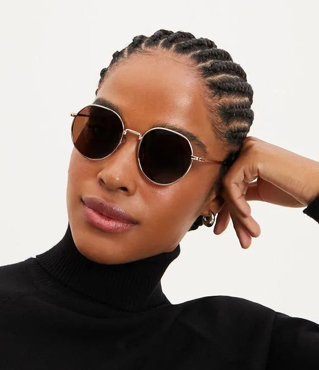 Óculos Redondo em Metal com Lentes Fume Dourado