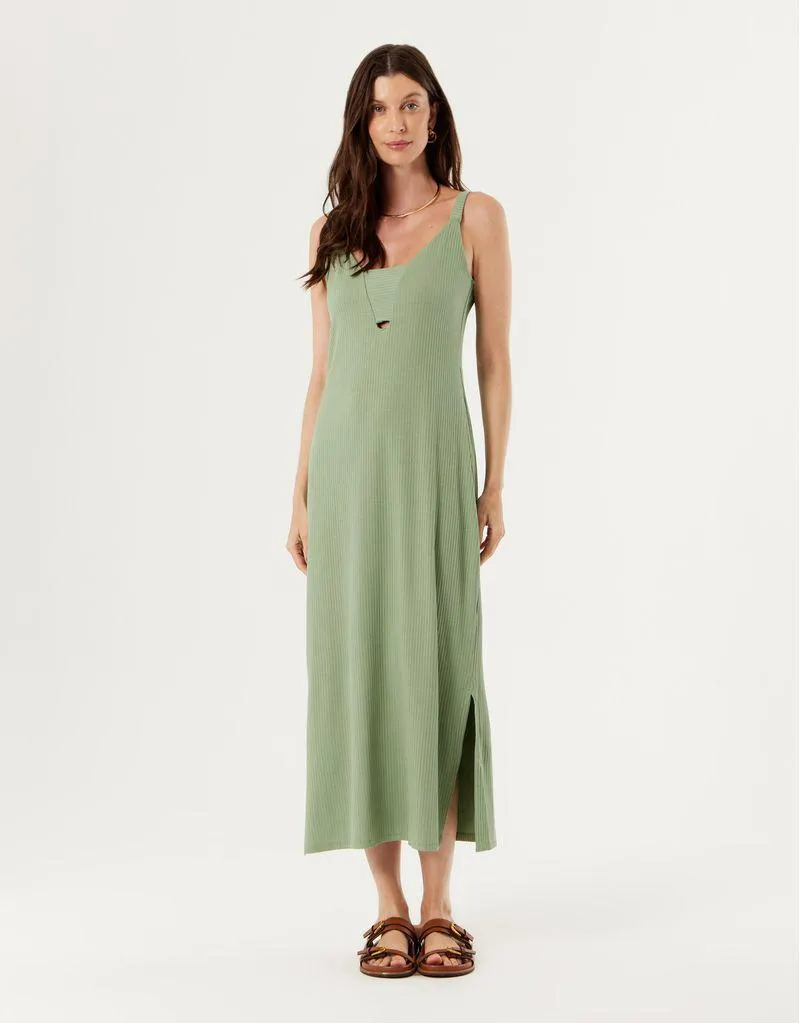 Vestido Canelado Fendas - Verde Naturalle
