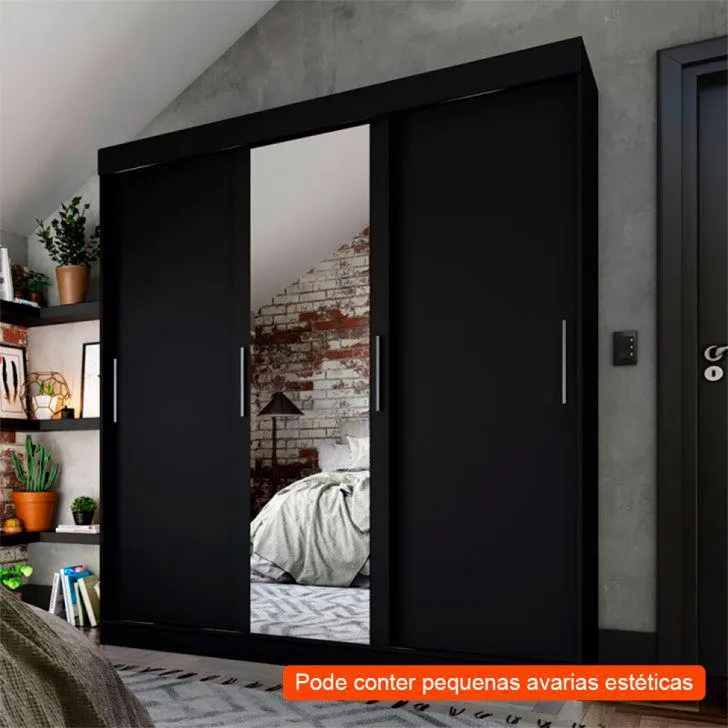[OUTLET] Guarda-Roupa Casal com Espelho Paris 3 PT 2 GV Preto