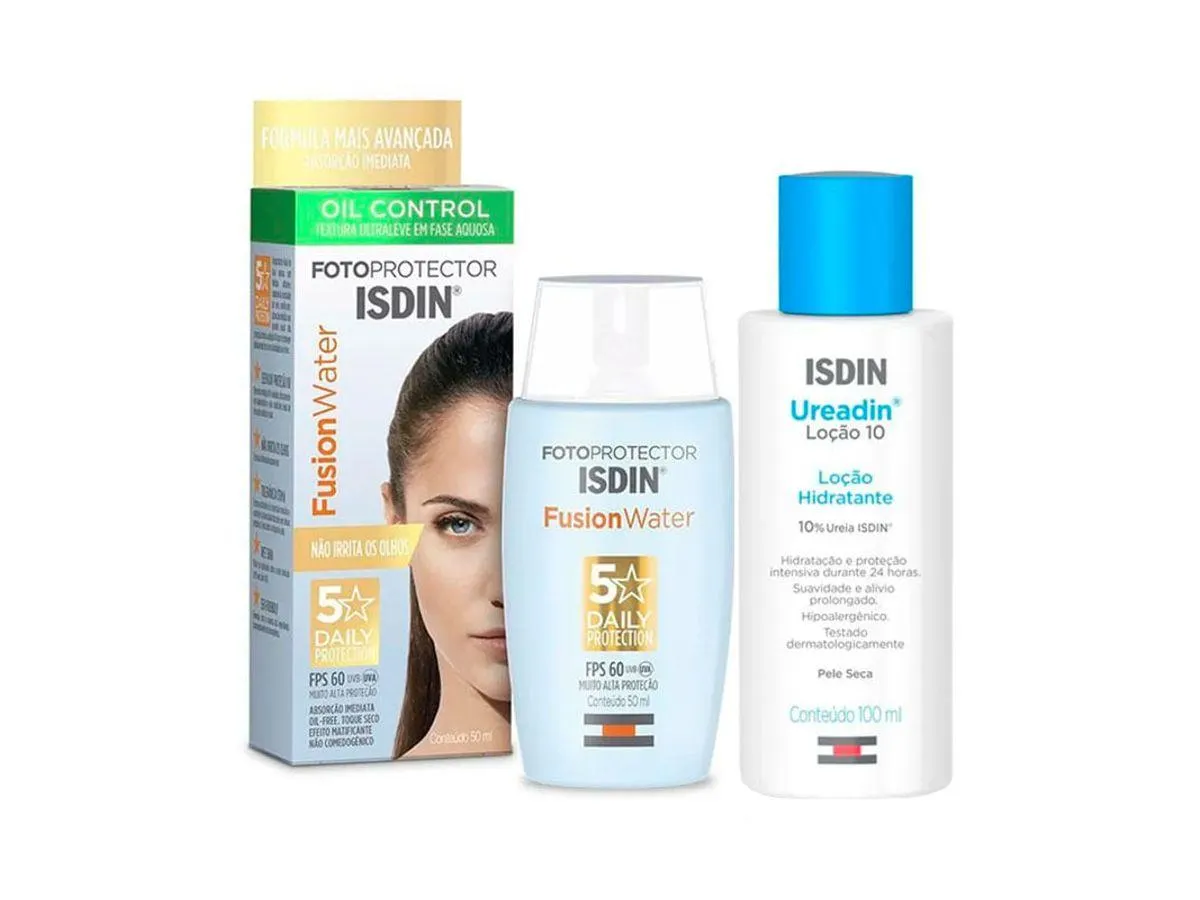 Kit Protetor Solar Facial Isdin Fusion Water FPS60 50ml + Loção Hidratante Corporal Isdin Ureadin 10% 100ml