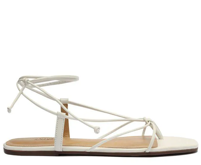 Sandália Rasteira Branca Amarração Pop