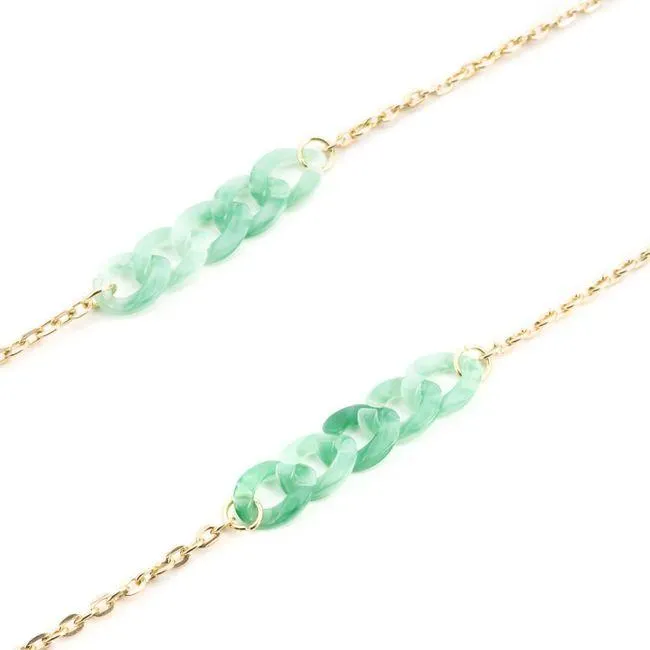 Corrente para Óculos Dii Collection Dourada com Elos Grumet Verde Água