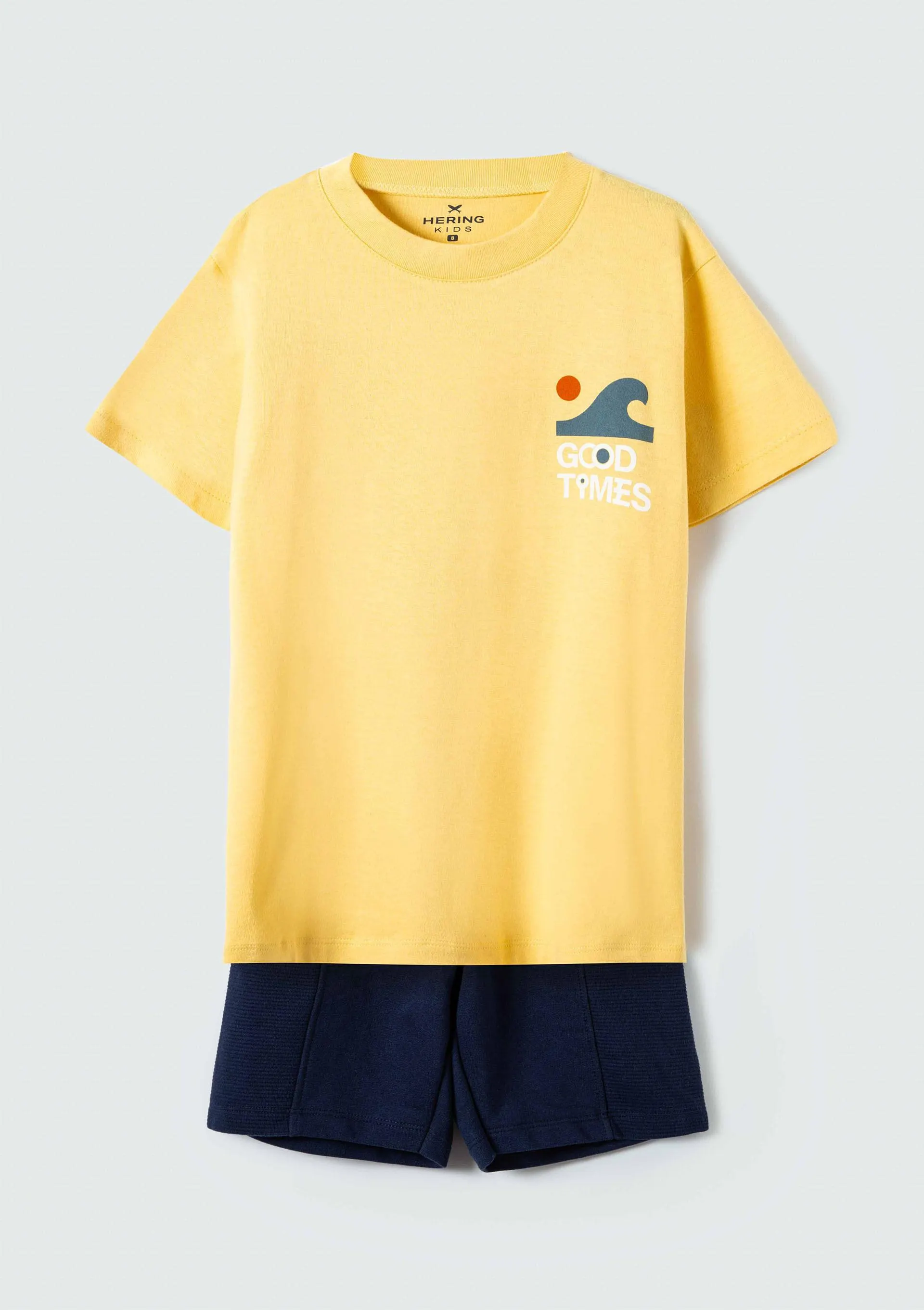 Conjunto Infantil Menino Curto Em Malha Texturizada - Amarelo