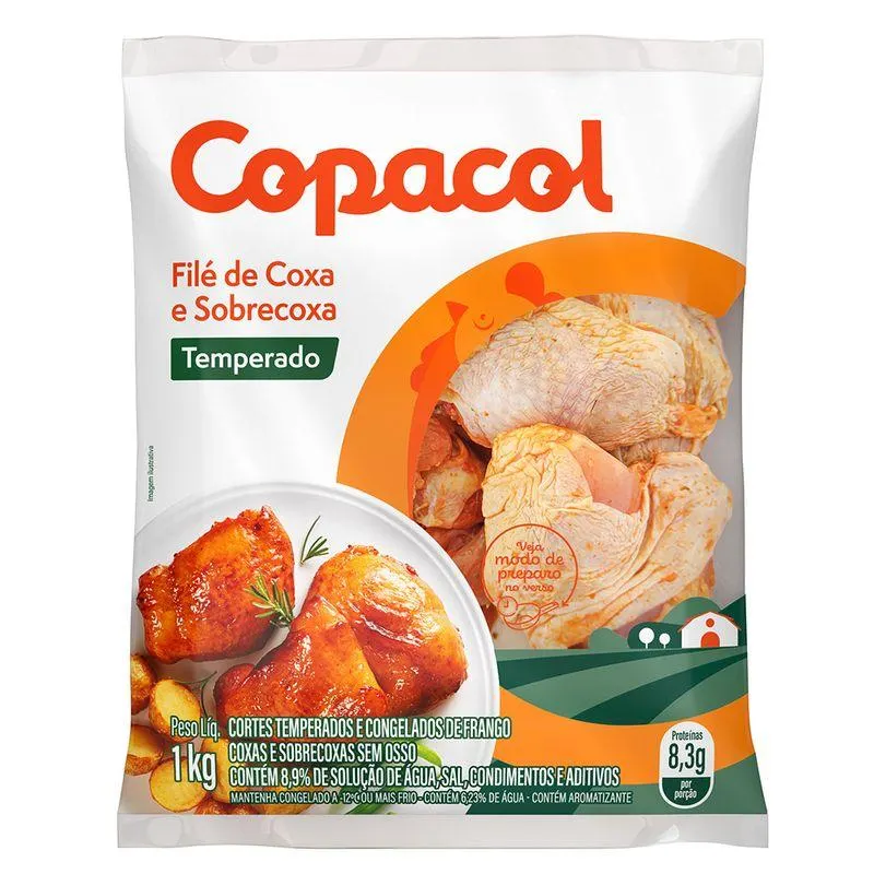 Coxa Sobrecoxa Frango Copacol 1kg Temperado Sem Osso