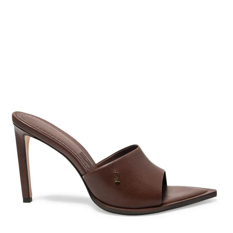 Sapato Mule Marrom Couro Bico Folha