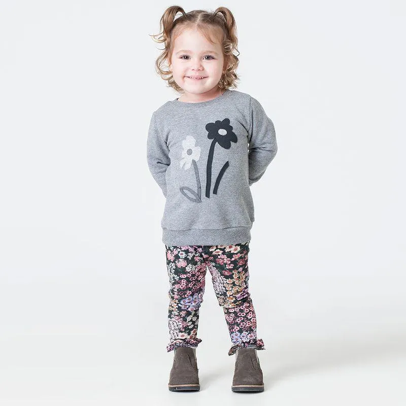 Camiseta Toddler Menina Flower Cinza