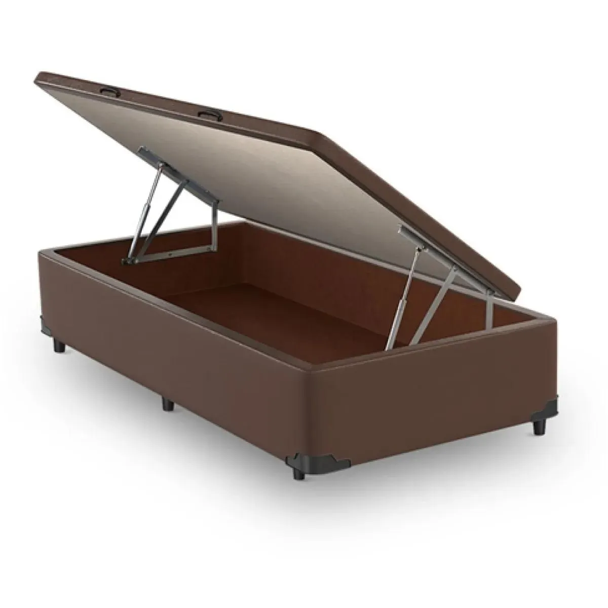 BASE CAMA BOX COM BAÚ ABERTURA LATERAL KORANO MARROM