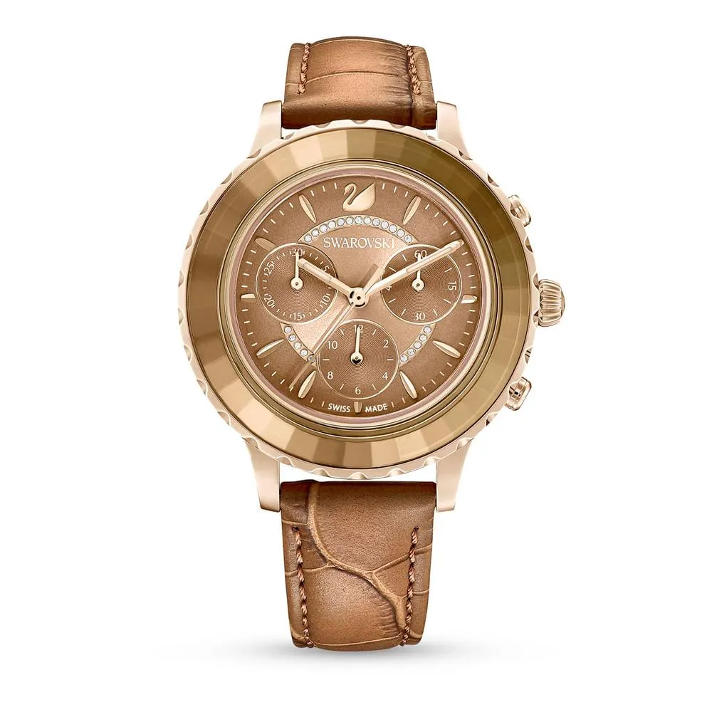 Relógio Octea Lux Chrono, Pulseira de couro, Castanho, Acabamento em dourado