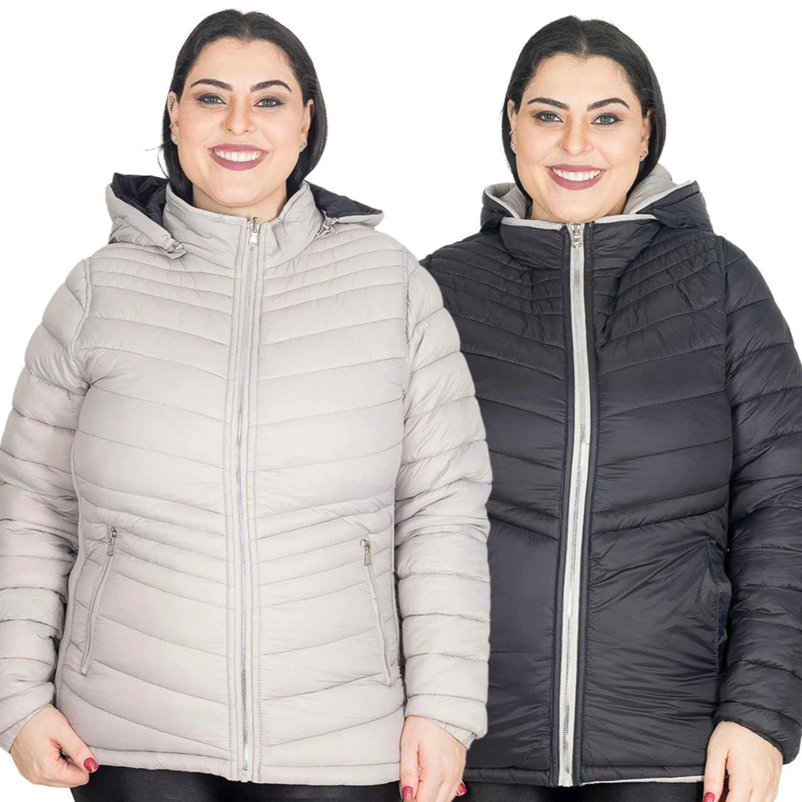 Jaqueta Feminina Bobojaco Nylon Dupla Face Plus Size Capuz