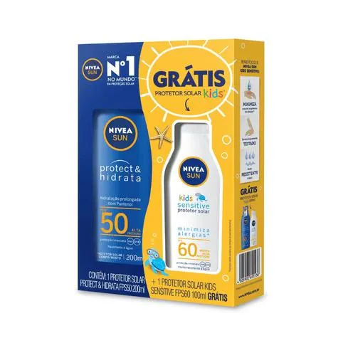 Kit Protetor Solar Nivea Sun Protect & Hidrata FPS50 200ml Grátis Nivea Sun Kids Sensitive FPS60 100ml