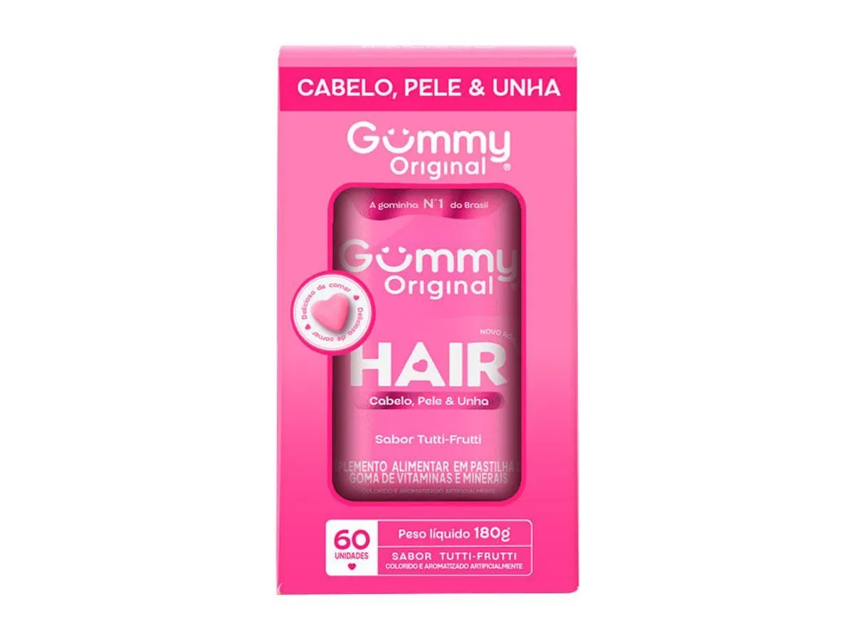 Suplemento Alimentar Gummy Hair Original Cabelo, Pele e Unha Sabor Tutti-Frutti 60 Unidades