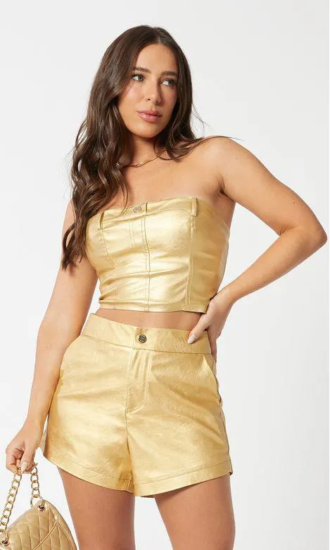 Cropped Tqc Faux Leather Ouro - Ouro