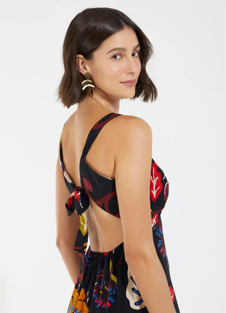 Vestido longo estampado prosa preto