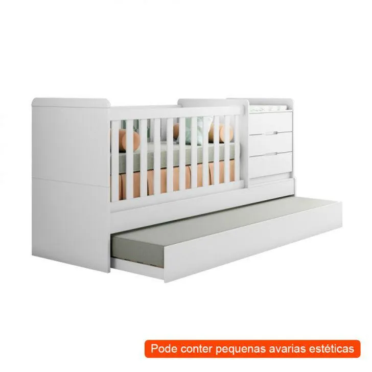 [OUTLET] Berço Multifuncional com Cama Auxiliar Cléo Branco
