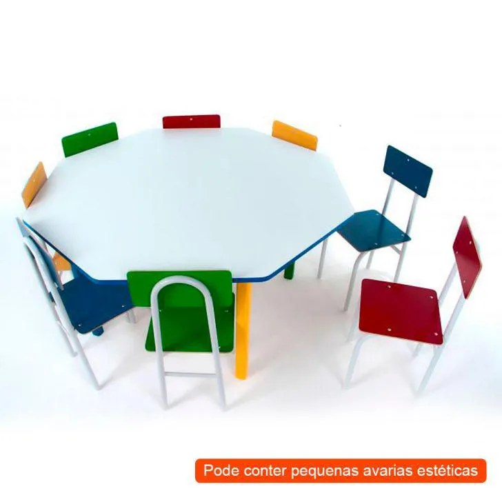 [OUTLET] Conjunto de Mesa Oitavada com 8 Cadeiras Umbridge Colorido