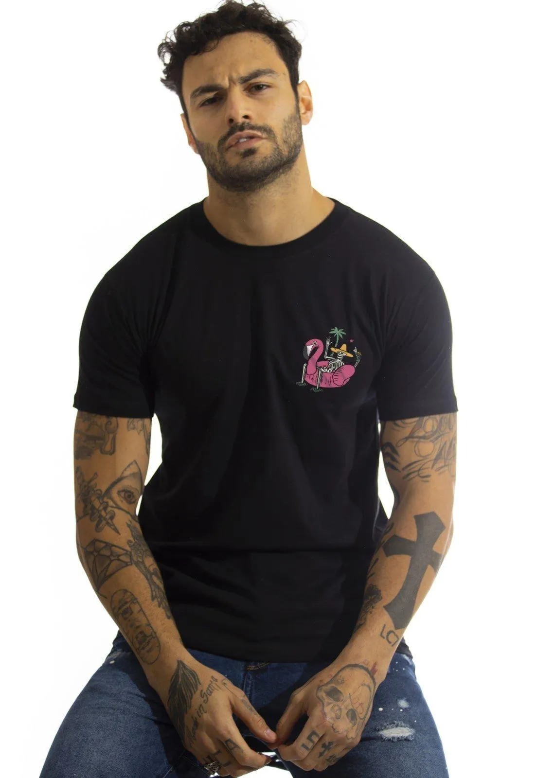 Camiseta Arimlap Basica Masculina Color Vacation Logo DTF Preto