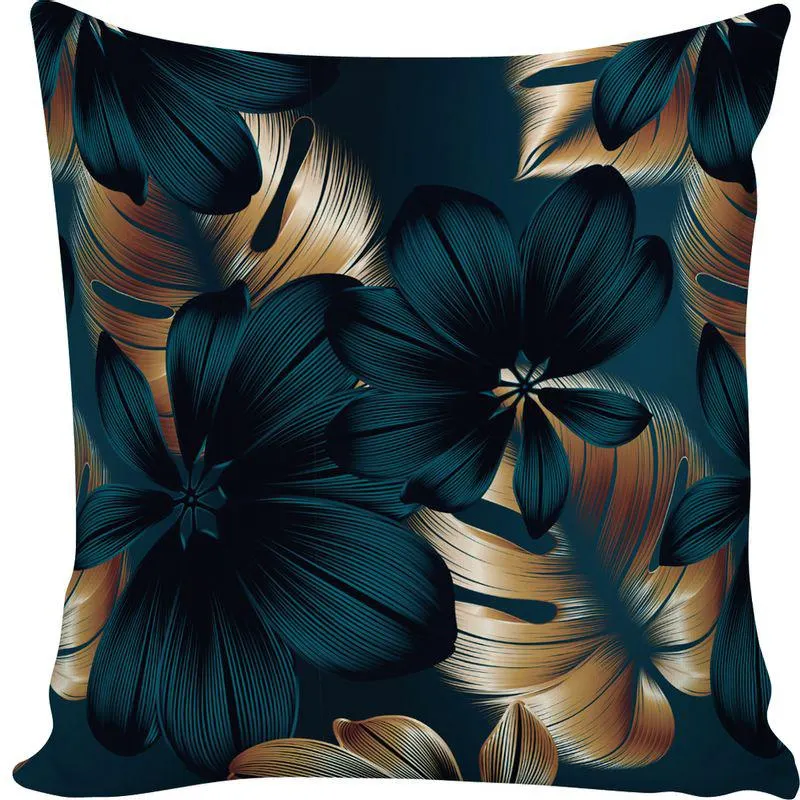 Almofada 100% Poliéster Folhagem Dourada Verde 3 40x40cm - Nsw Decor