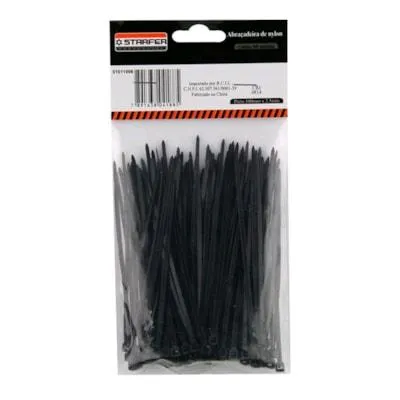 Abraçadeira de Nylon Preta 200x2,5mm Com 100 Peças - Starfer - Referência: 1011091