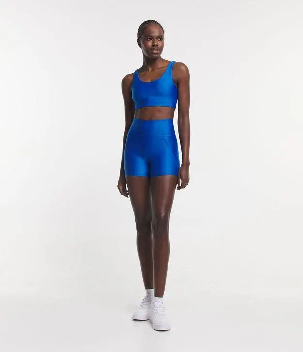 Bermuda Crossfiteira Esportiva em Ribana com Bolso Lateral e Textura Canelada Azul